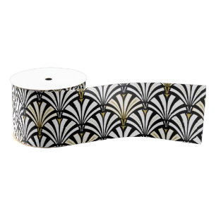 Art Deco fan pattern - white and black Grosgrain Ribbon