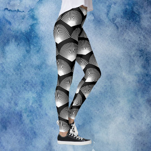 Art Deco Fan Pattern White and Black Leggings