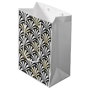Art Deco fan pattern - white and black Medium Gift Bag