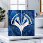 Art Deco Fan Shell - Blue and White Marble Tile<br><div class="desc">Art Deco Fan Shell - Blue and White Marble</div>