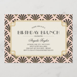 Art Deco Fans Birthday Brunch in Blush Pink Invitation