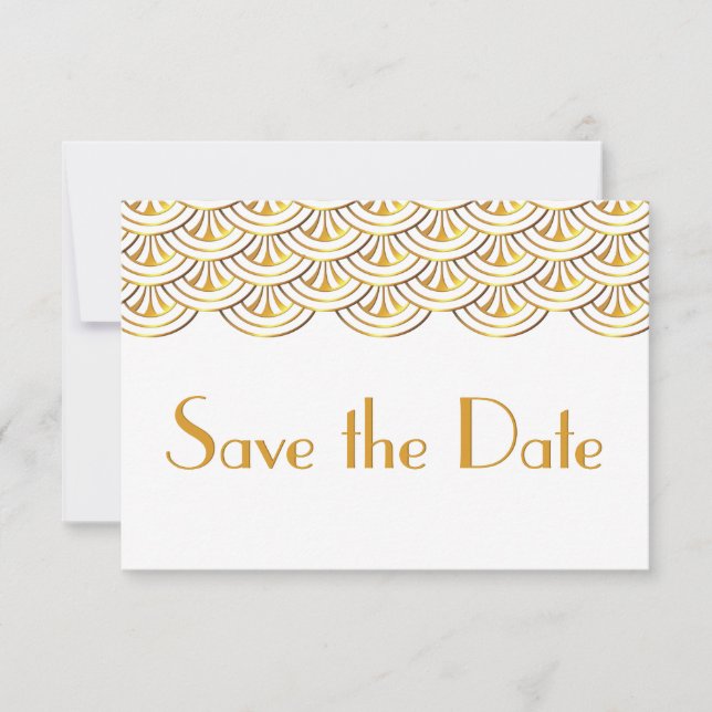 Art Deco Fans Gold Look Save the Date Wedding (Front)