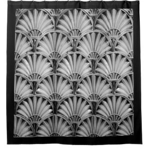 ART DECO FANS IN BLACK AND WHITE SHOWER CURTAIN