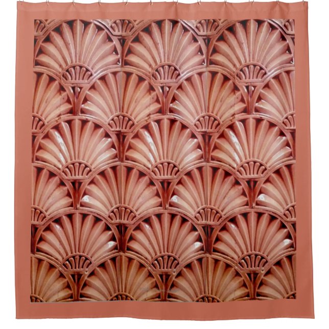 ART DECO FANS IN  PEACH CREME SHOWER CURTAIN (Front)