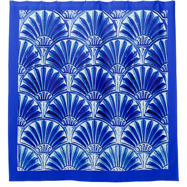 ART DECO FANS IN  ROYAL BLUE SHOWER CURTAIN (Front)