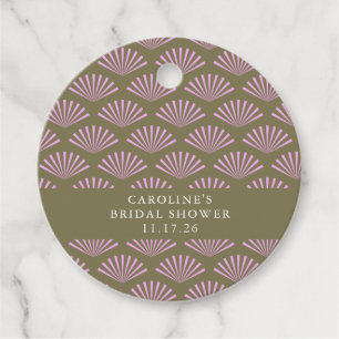Art Deco Fans Olive and Lilac Bridal Shower Custom Favour Tags