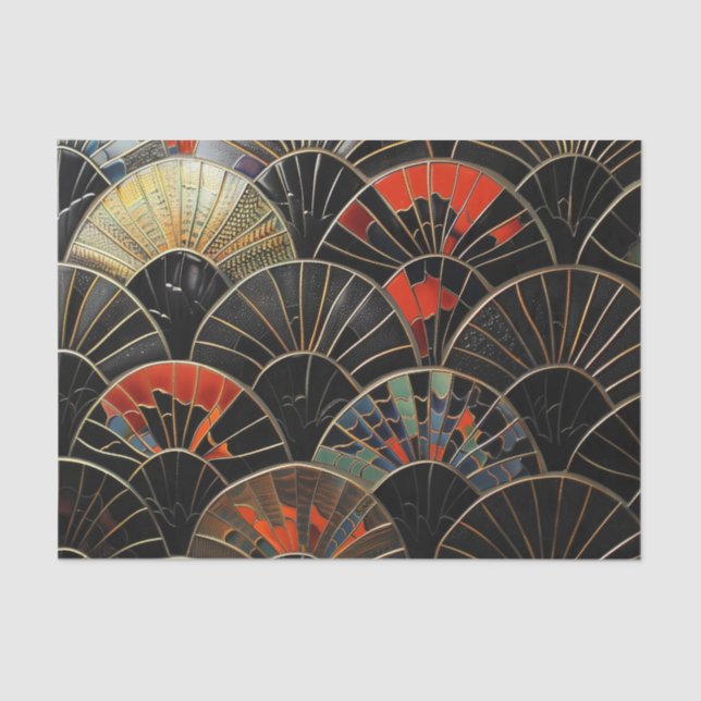 Art Deco Fans Orange and Black Halloween Tissue Paper (Front)