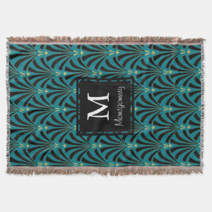 Art Deco Fans Pattern in Mint Julep - Personalised Throw Blanket