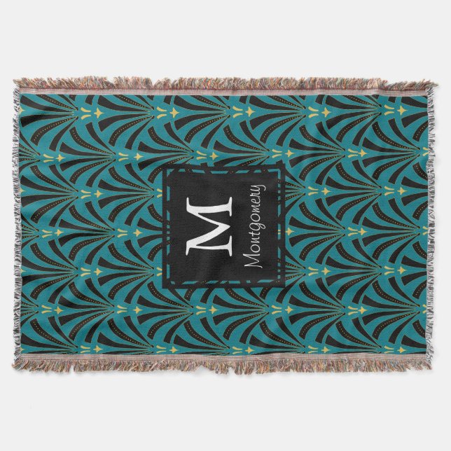 Art Deco Fans Pattern in Mint Julep - Personalised Throw Blanket (Front)