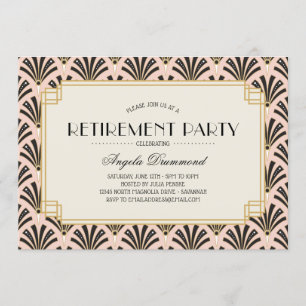 Art Deco Fans Retirement Party Blush Pink Invitation