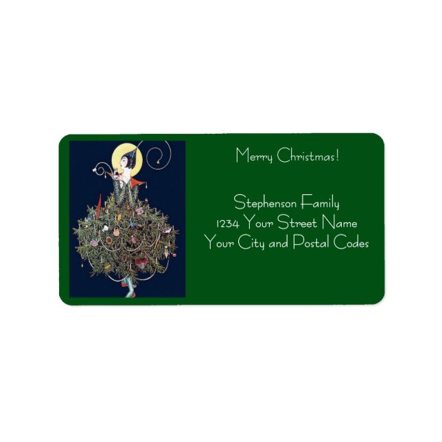 Art Deco Fashion Christmas Tree Retro Address Label (Front)