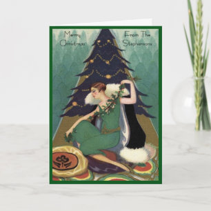 Art Deco Fashion Christmas Tree Retro Blank Inside Holiday Card