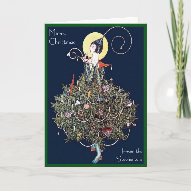 Art Deco Fashion Christmas Tree Retro Blank Inside Holiday Card (Front)