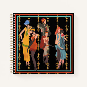 Art Deco Fashion Ladies Spiral Notebook