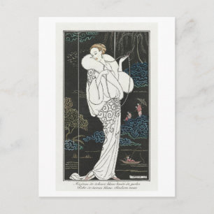 Art Deco Fashion Plate of Evening Coat by Barbier Postcard