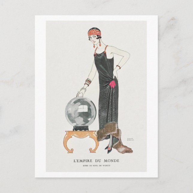 Art Deco Fashion Plate of Evening Gown by Barbier Postcard (Front)