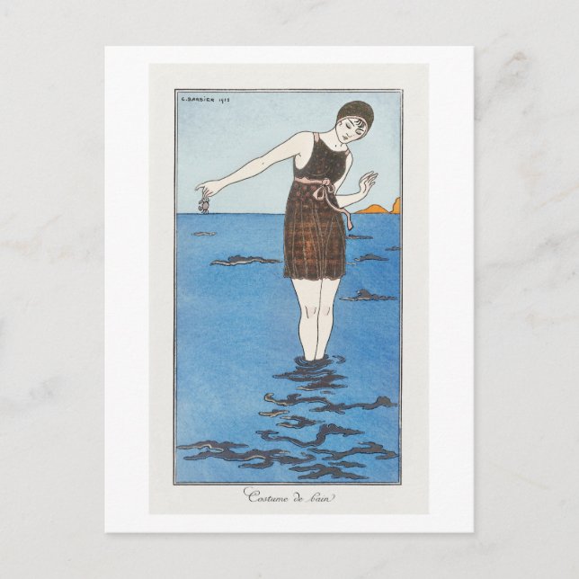 Art Deco Fashion Plate of Swimsuit by Barbier Postcard (Front)