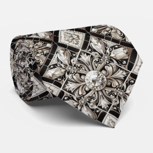Art Deco Faux Silk Luxury B+W DIamonds Tie