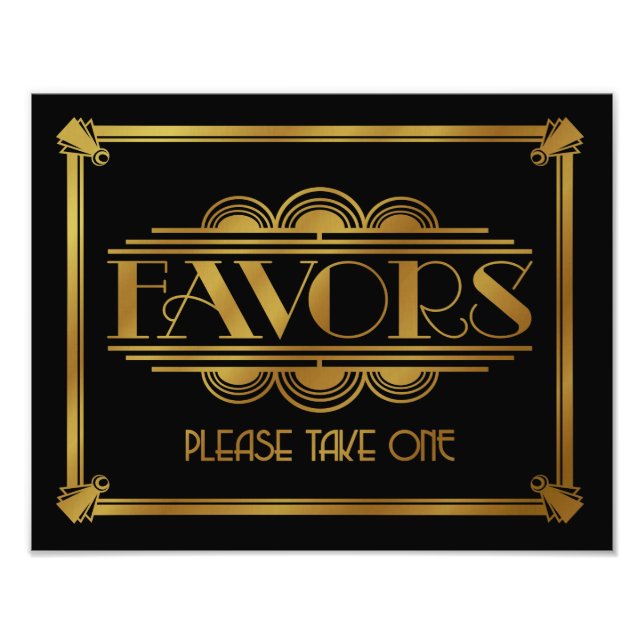 art deco Favor sign, wedding sign, party, gold Photo Print (Front)