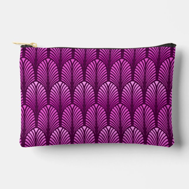 Art Deco Feather Pattern, Amethyst Purple  Accessory Pouch (Front)