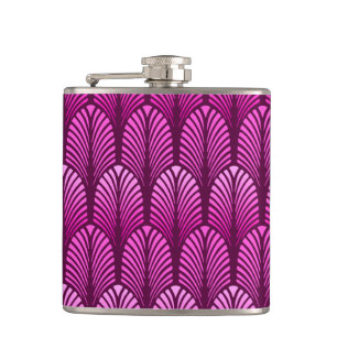 Art Deco Feather Pattern, Amethyst Purple Hip Flask