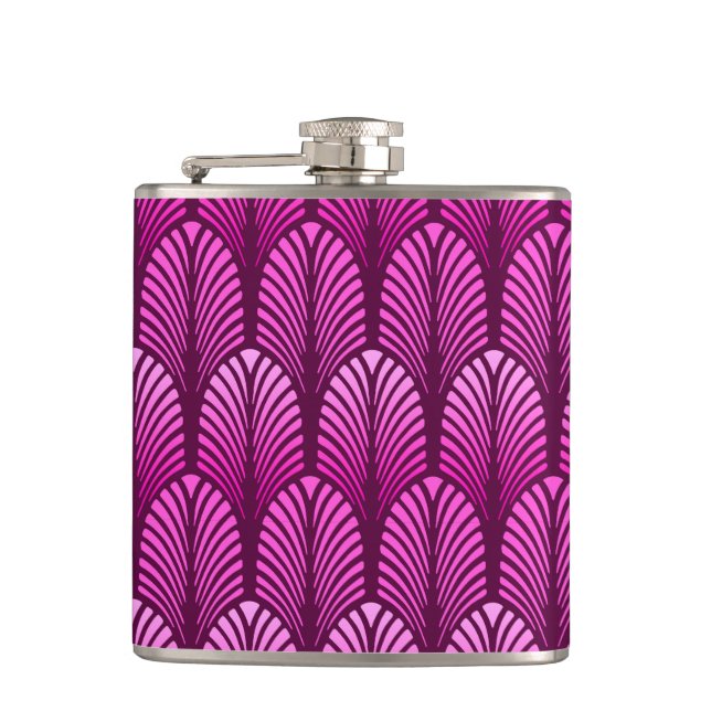 Art Deco Feather Pattern, Amethyst Purple Hip Flask (Front)