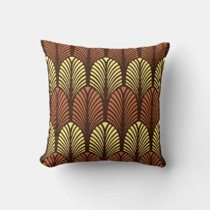 Art Deco Feather Pattern, Dark Brown and Rust Cushion