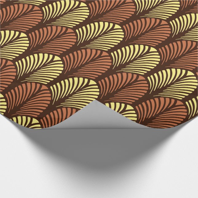 Art Deco Feather Pattern, Dark Brown and Rust Wrapping Paper (Corner)