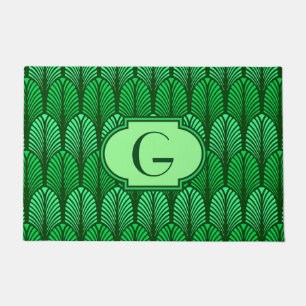 Art Deco Feather Pattern, Emerald Green Doormat