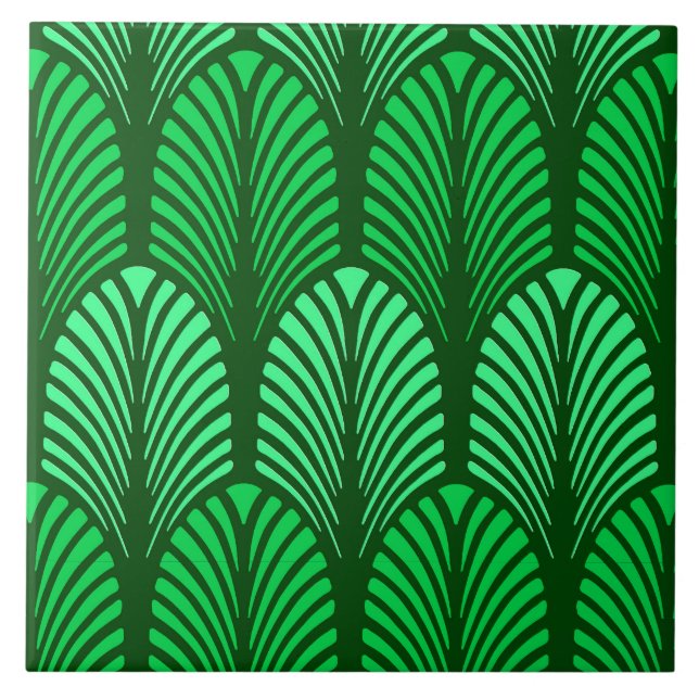 Art Deco Feather Pattern, Emerald Green Tile (Front)