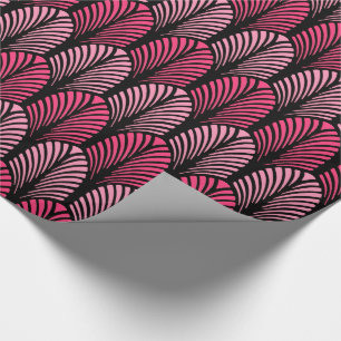 Art Deco Feather Pattern, Fuchsia Pink and Black Wrapping Paper