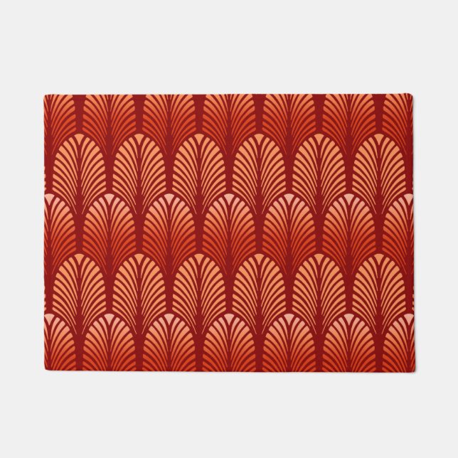 Art Deco Feather Pattern, Mandarin Orange Doormat (Front)