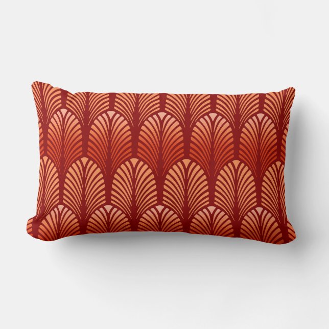 Art Deco Feather Pattern, Mandarin Orange Lumbar Cushion (Front)