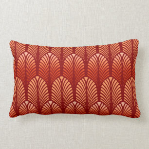 Art Deco Feather Pattern, Mandarin Orange Lumbar Cushion