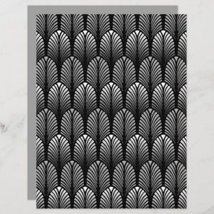 Art Deco Feather Pattern, Silver Grey and Black 