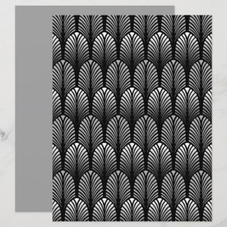 Art Deco Feather Pattern, Silver Grey and Black 