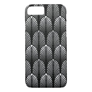 Art Deco Feather Pattern, Silver Grey and Black iPhone 8/7 Case