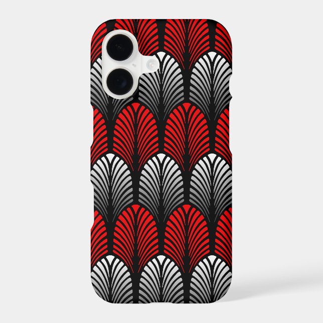 Art Deco Feather Pattern, Silver Grey and Red (Back)