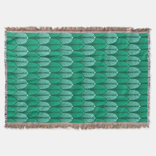Art Deco Feather Pattern, Turquoise and Aqua Throw Blanket