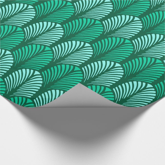 Art Deco Feather Pattern, Turquoise and Aqua Wrapping Paper (Corner)