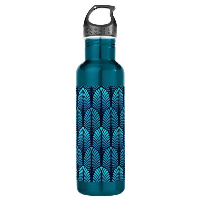 Art Deco Feather Pattern, Turquoise and Navy 710 Ml Water Bottle (Front)