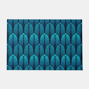 Art Deco Feather Pattern, Turquoise and Navy Doormat