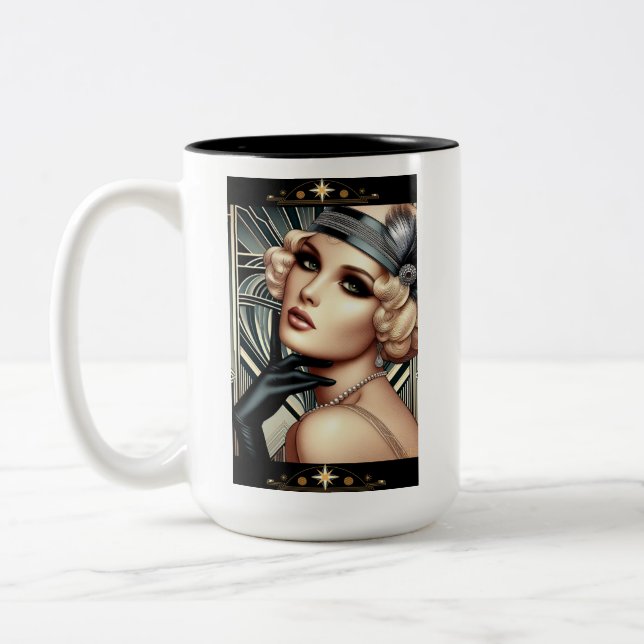 Art Deco Femme Fatale Mug (2 tone Blk) (Left)