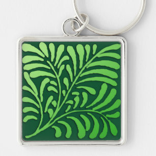 Art Deco fern pattern - shades of green Key Ring