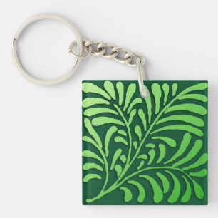 Art Deco fern pattern - shades of green Key Ring
