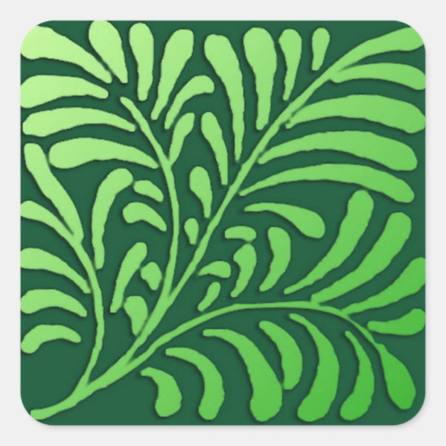 Art Deco fern pattern - shades of green Square Sticker (Front)