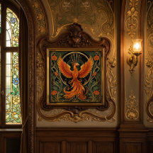 ART DECO FIERY PHOENIX CERAMIC TILE  