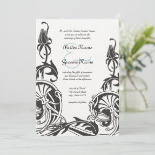 Art Deco Filigree Aesthetic Floral Scroll Wedding  Invitation