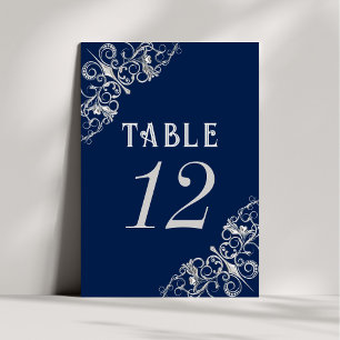 Art Deco Filigree   Navy Blue and Silver Grey Table Number