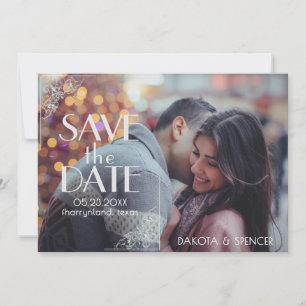 Art Deco Filigree   Silver Grey on Navy Blue Photo Save The Date